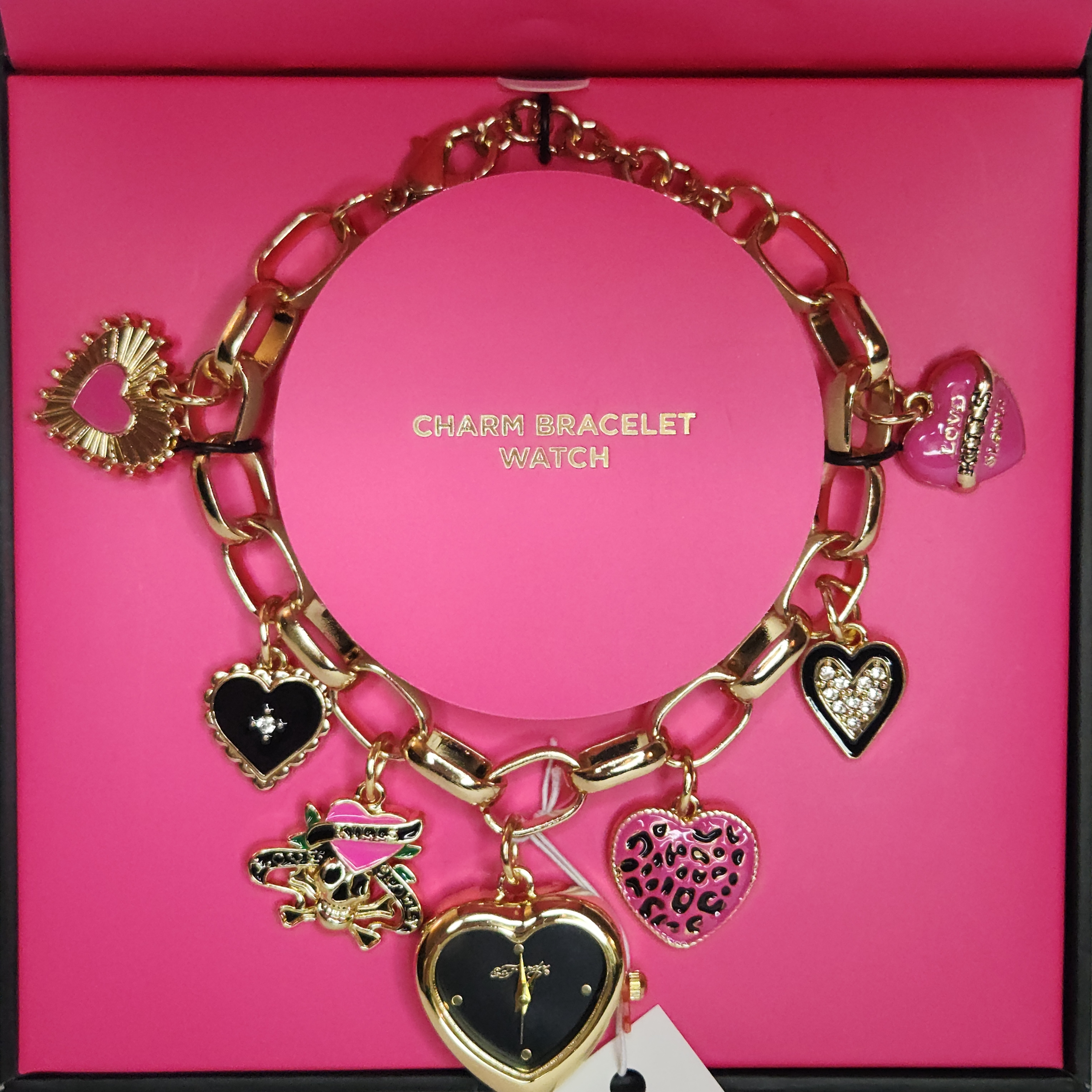 Ed Hardy Watch Bracelet With 1 Heart-Shaped Watch Face 6 Charms Y2k Style Nwt 60$